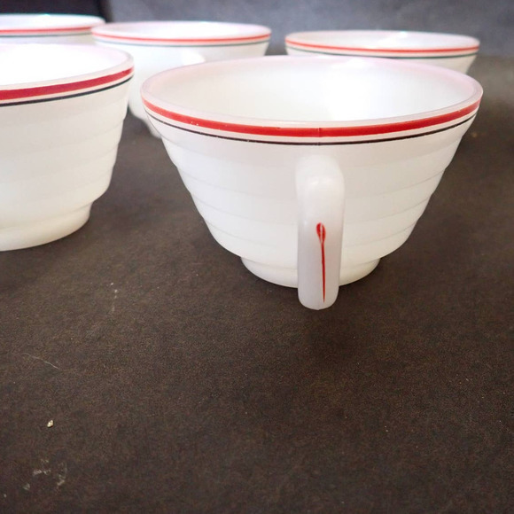 Vintage Hazel Atlas Moderntone Platonite Ribbed Milk Glass A Pair 2  Coffee Cups - Picture 3 of 9